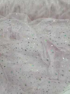 Fabric By The Yard Pink Mesh Silver Stars Holographic Iridescent  Fashion Fabric - Picture 1 of 10