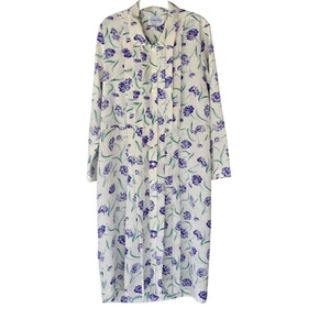 Women's Vintage 90's Leslie Fay Ivory Purple Floral Loose Fit Dress 14 - Picture 1 of 4