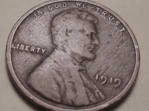 1919 P  WHEAT Cent (OBV   LAMINATION  ERROR  WITH LITE  PEEL  #GRAT19P - Picture 1 of 4