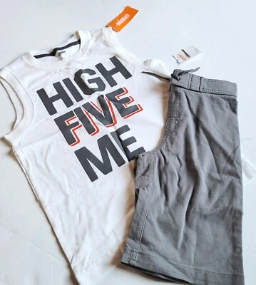 Gymboree Boys 7 "Mix n Match" High Five Me Tee Gray  Shorts Set NWT - Image 1 of 2