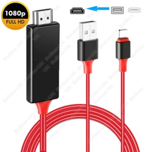 1080P HDMI Mirroring Cable Phone to TV HDTV Adapter For iPhone 14 13 12 11 XR SE - Picture 1 of 12