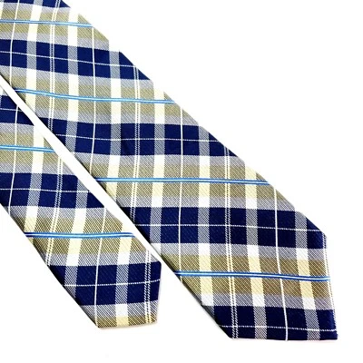 Corbata de seda Nautica con estampado azul amarillo a cuadros ajustada Foto 1 de 4