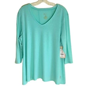 Balance Collection 3/4 Sleeve Top Women's Sz 1X Light Blue V-Neck Jersey Knit - Picture 1 of 13