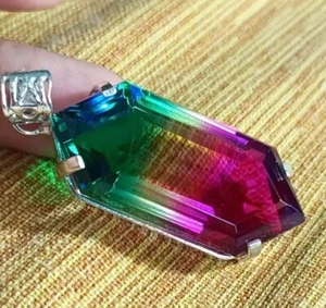 Pendentif tourmaline naturelle certifiée 93,02 ct pierre précieuse en argent massif 925 - Photo 1/7