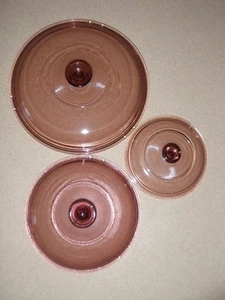 PYREX Corning Ware VISION V 1 C & #21 & V2.5 C Cranberry Glass Lot Of 3 LIDS - Picture 1 of 4