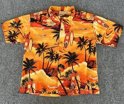Royal Hawaiian Creations Boys VTG Hawaiian Shirt Orange Black Planes Woody Surf - Image 1 of 4