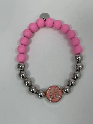 Brazalete rústico rosa y plata con cuentas con esmalte RC Charm Foto 1 de 2