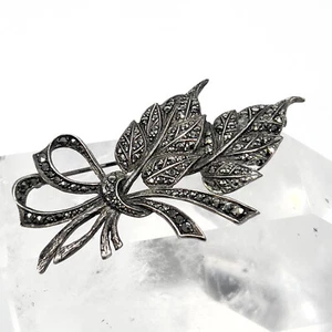 Broche grande antiguo de plata punzón cangrejo y marcassitas ramo - Imagen 1 de 8
