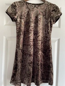 Pullover stretch short sleeve ladies dress fall brown paisley small Earthtones - Picture 1 of 6