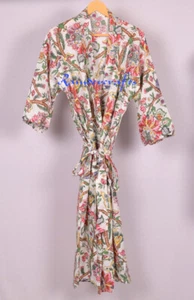 New Cotton Dressing Gown Floral Printed Beach Robe Sleepwear Lightweight Kimono - Picture 1 of 4