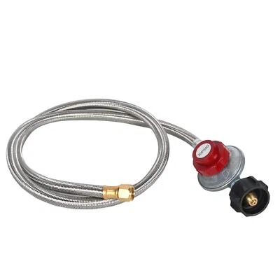 GASSAF 5 Feet Stainless Steel Braided 20 Psi Adjustable Propane Regulator Hose With Qcc