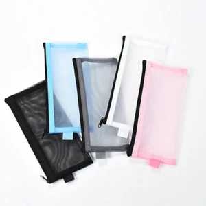 Clear Exam Bag Transparent Student Mesh Pencil Case Net Cosmetic Makeup Pouch ☋ - Picture 1 of 17