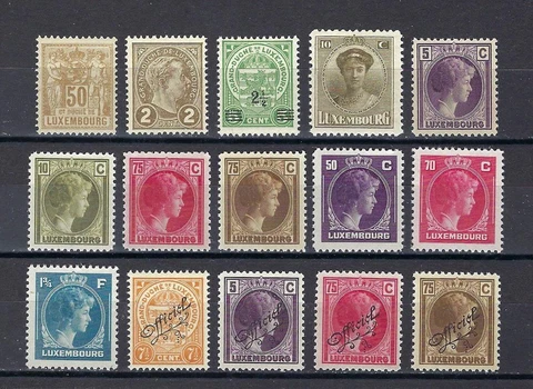 Luxembourg 1882-1926 Adolph Coat of arm Charlotte variety 15 stamps MNH Cover