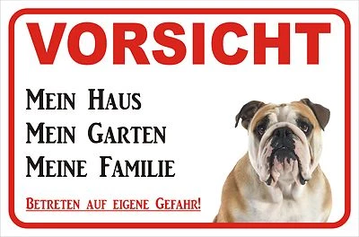 ADRILEO® Schild S0684 - Vorsicht Englische Bulldogge - Mein Haus 15x20 bis 40x60cm Hund
