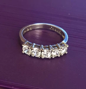 Estate Find, .925 Sterling Silver Five Clear Stones Anniversary Band - Picture 1 of 12