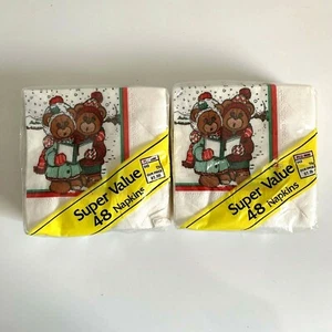 Vintage C. A. Reed Super Value Napkins Singing Bears Christmas 48 ct lot of 2 - Picture 1 of 4