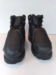 Rugged Black Leather Work Boots Steel Toe Safety Construction Boots Size 6.5 - Picture 1 of 7
