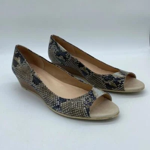 French Sole Fs/Ny Slip On Faux Snakeskin Wedge Shoes Sandals Womens Size 9.5 B - Picture 1 of 15