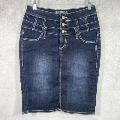 Falda vaquera Amy plateada para mujer talla 27 azul abertura lisa. Foto 1 de 4