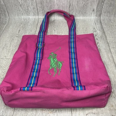 Polo Ralph Lauren Big Pony Pink Green Purple Canvas Zip Tote Bag Large - Image 1 of 4