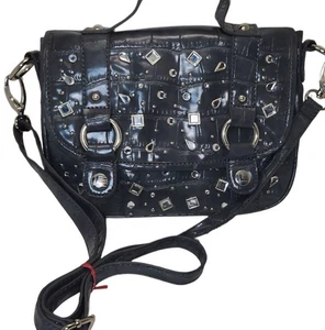 Libby Edelman Dark GRAY Rhinestone Studded Crossbody Purse 10" X 8" Y2k Glam - Picture 1 of 9