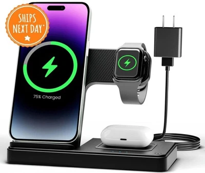 Wireless Charger iPhone Charging Station: 3 in 1 Charger Stand Multiple Devices - Image 1 of 3