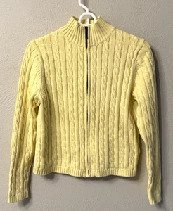L.L.Bean Butter Yellow Full Zip Cable Knit Sweater size S Cotton Excellent - Picture 1 of 7