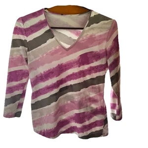 Damen Lafayette 148 Activewear Shirt 3/4 Arm Stretch Baumwolle rosa gestreift S/M - Bild 1 von 6