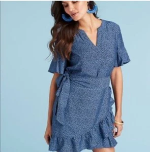 Vineyard Vines Painted Shells Wrap Dress Deep Bay Silk Blend Lined~Size 8 - Picture 1 of 12