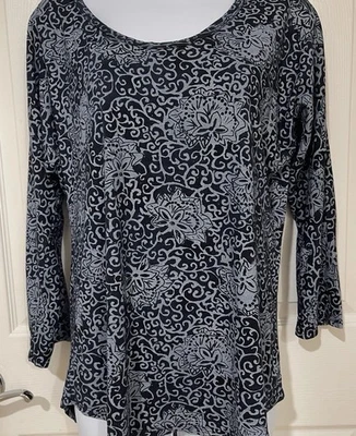 Fresh Produce 女式衬衫尺寸小号 3/4 袖佩斯利深蓝色束腰棉质 — 第 1/4 张图片