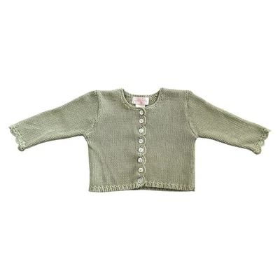 Baby Sweater 9-12 Months Green Cotton Knit Scallop Abalone Buttons Baby Lulu - Image 1 of 4
