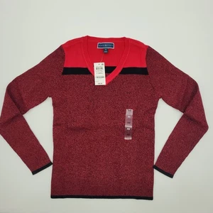 Karen Scott Women's Cotton Colorblock V-Neck Sweater Red Small - Picture 1 of 9