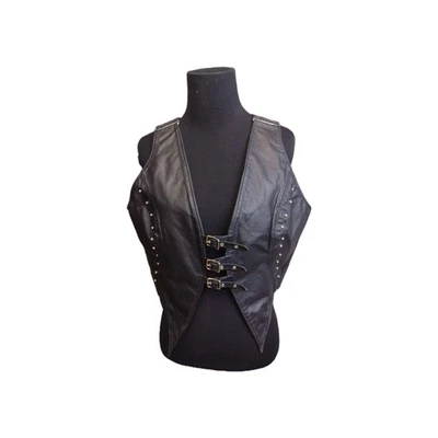 Leather Co Studded Open Front Buckle Crop Motorcycle Vest Size Womens Large NWT - Image 1 of 4