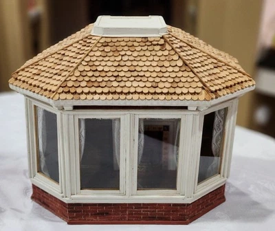 VTG 16"L Octagonal Wood Dollhouse Glass Windows Furniture Christmas Decor & MORE - Image 1 of 4