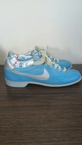 Vintage 1980s Nike Baby Blue + Silver Leather Bowling Shoes Retro US Women's 8.5 - Picture 1 of 10