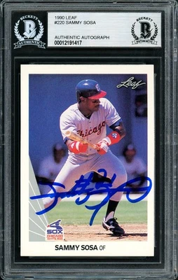 Hoja RC 220 1990 firmada autografiada por Sammy Sosa Chicago White Sox Beckett Foto 1 de 2