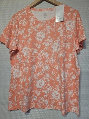 Camiseta Kim Rogers Perfeitamente Macia Feminina Grande Pêssego Pergaminhos Floral 100%... - Imagem 1 de 4