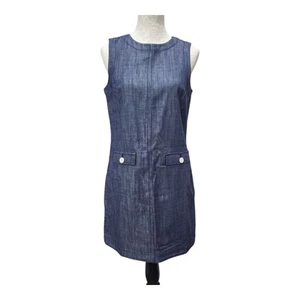 NWT LOFT Denim Shift Dress Size 4 Sleeveless Pockets Button Detail 100% Cotton - Picture 1 of 9