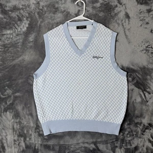 Bobby Jones Golf V-Neck Sleeveless Vest Size Large Houndstooth Light Blue - Picture 1 of 7