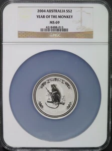 Australia 2004 Lunar Year of Monkey 2oz Silver Coin NGC 69 - Picture 1 of 4