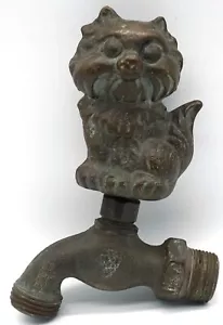 Vintage Solid Brass Water Spigot Faucet for Garden / Sink / Tub - Cute Cat - Picture 1 of 9