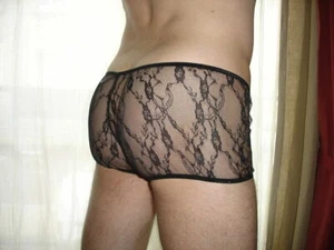Boxer noir dentelle transparent  taille M sexy Ref S22 - Picture 1 of 11