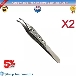 Adson Brown Tissue Forceps Curved 12cm Anatomic Tweezers Serrated Surgical Tools - Picture 1 of 1