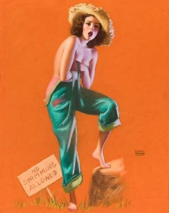 EARL MORAN Pin-up Art Poster or Rolled Canvas Print "No Swimming Allowed" - Picture 1 of 1