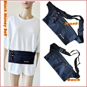 Black Travel Money Belt Passport Waist Porch Sport Jogging flat Bum Bag -compact - Picture 1 of 9