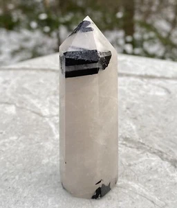Black Tourmaline Quartz  3 1/8" Point Wand Tower  Grounding Protection 29823E - Photo 1 sur 7