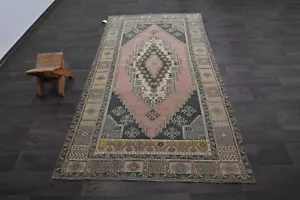 Oushak Türkisch Vintage Teppich 4x8 Kelim Rug Anatolisch Handarbeit Boho Dekor PFIRSICH - Bild 1 von 10