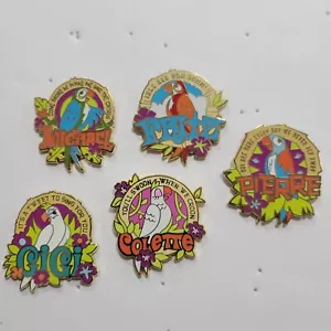 Disney Tiki Room Bird Pin Gigi Colette Fritz Michael Pierre 5 Set Gift Purchase - Picture 1 of 6