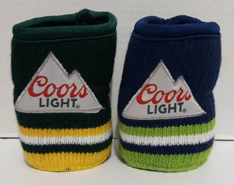 Coors Light Wool Knit BEER KOOZIE WRAP- NHL HOCKEY RARE CHAMPIONS Lot of 2 Cover