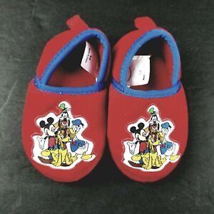Disney Mickey Mouse Goofy Donald Duck Red Fuzzy Slippers Shoes Toddler Size 5/6